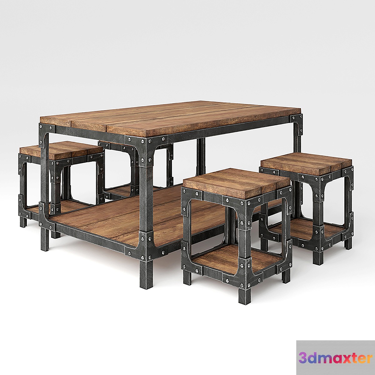 Industrial set: table and chairs 3D Max