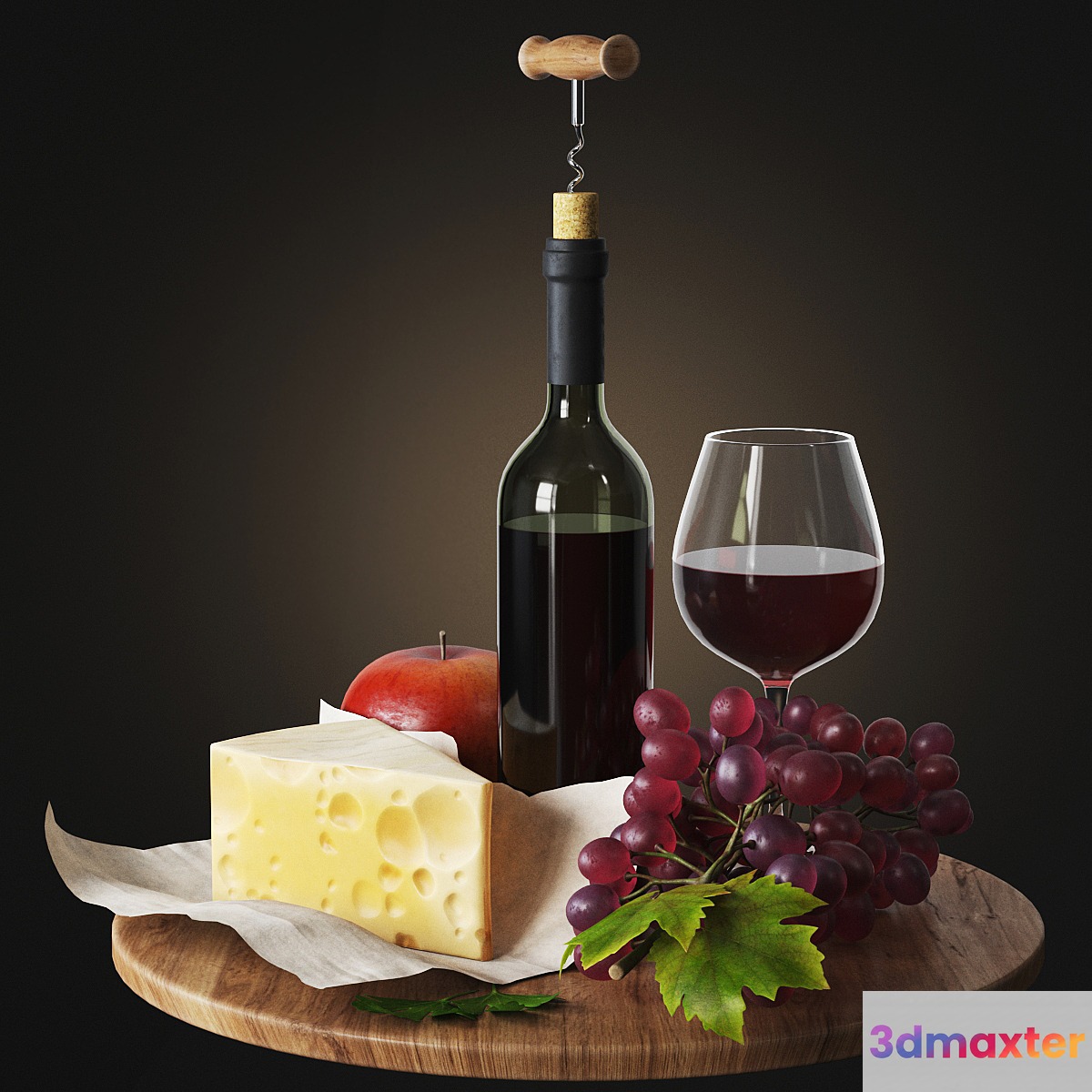 Grapes and wine 3D Max