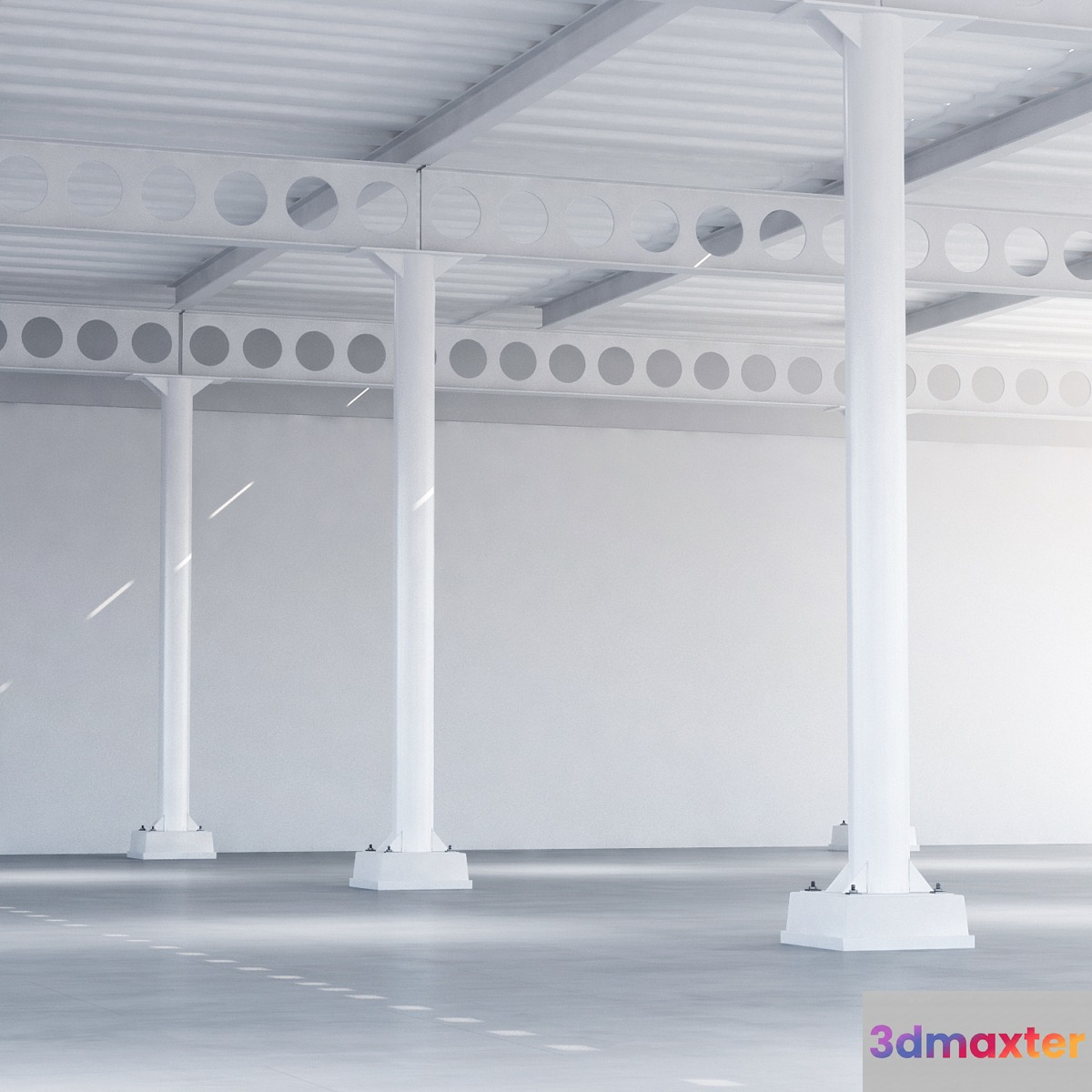 Metal ceiling girder system with columns 02 3D Max
