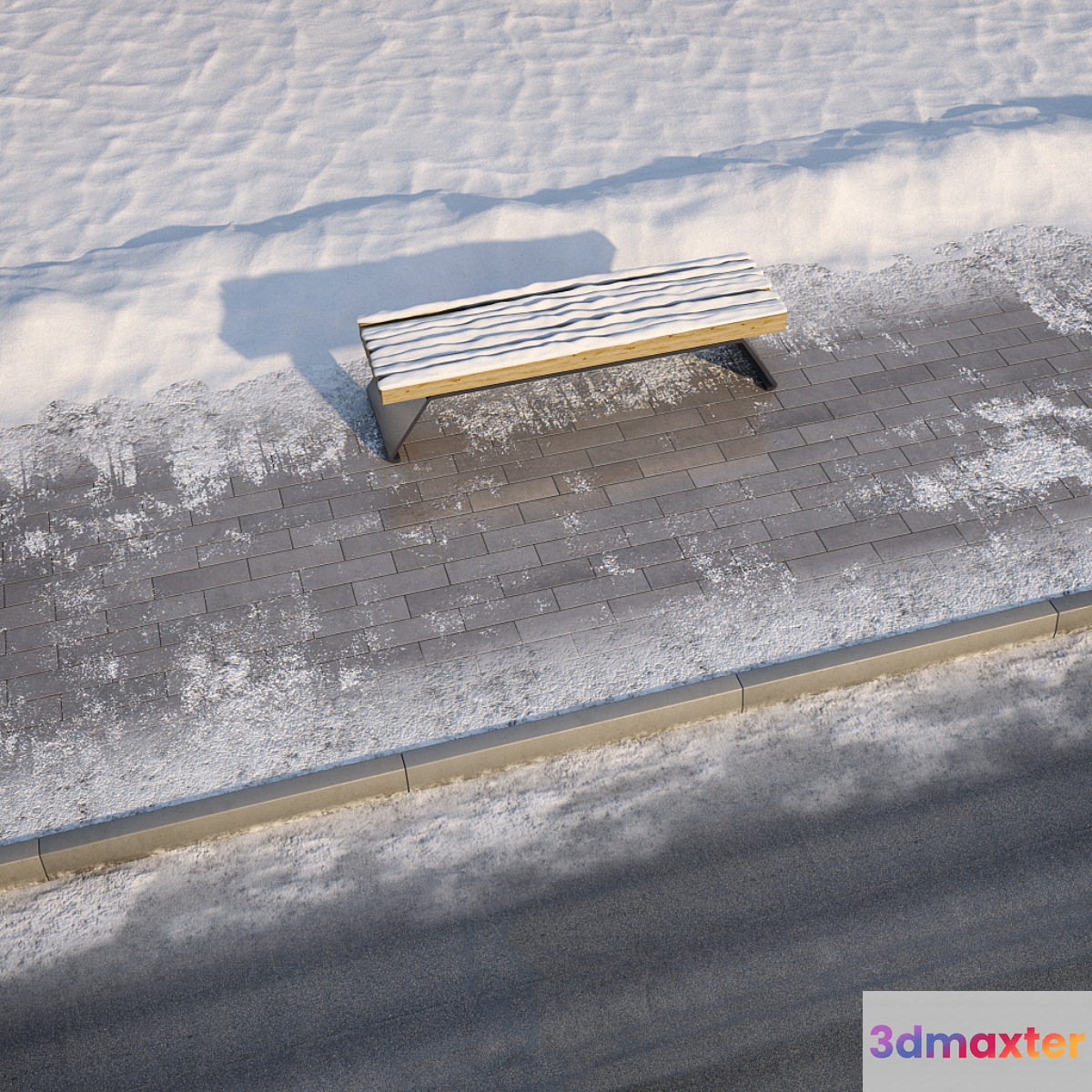 winter pavement with a road 3D Max