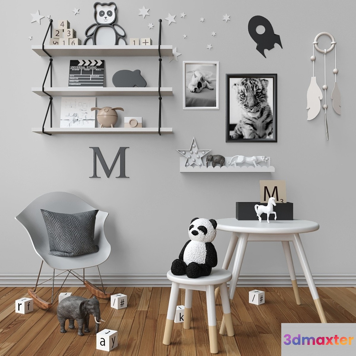 Decor for a children's room. Toys chair and table 3D Max