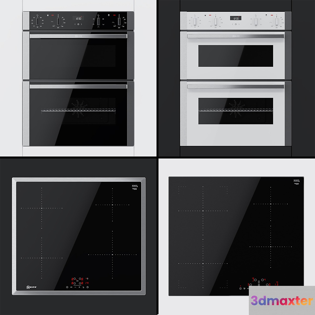Neff - dual ovens J1ACE2HN0B J1ACE2HW0B and cooking surfaces T36BB40N0 T46FD53X0