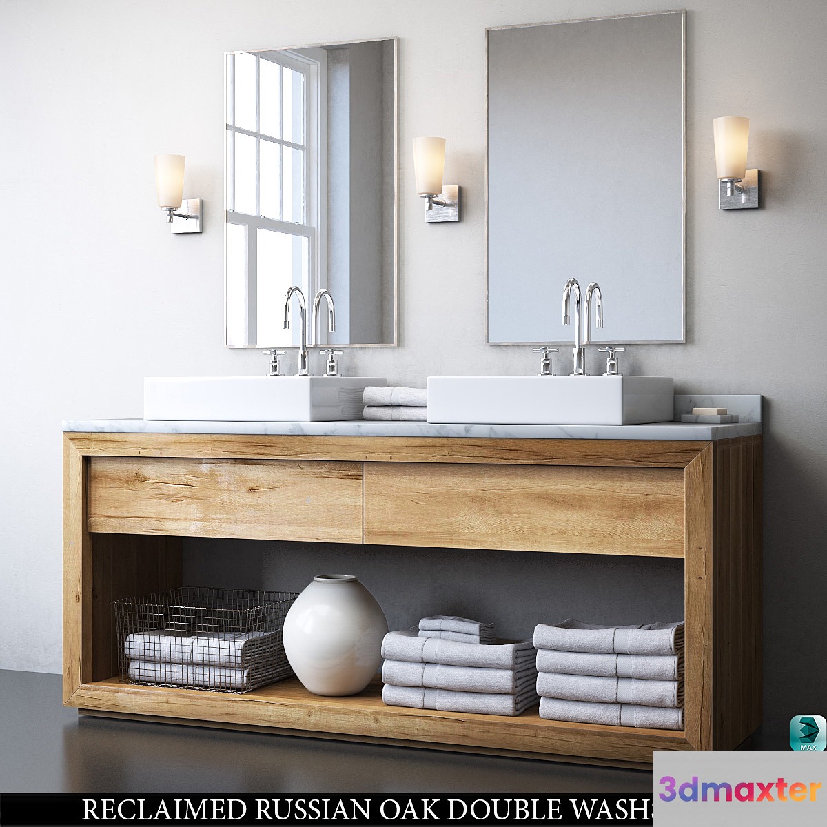 RECLAIMED RUSSIAN OAK DOUBLE WASHSTAND 3D Max