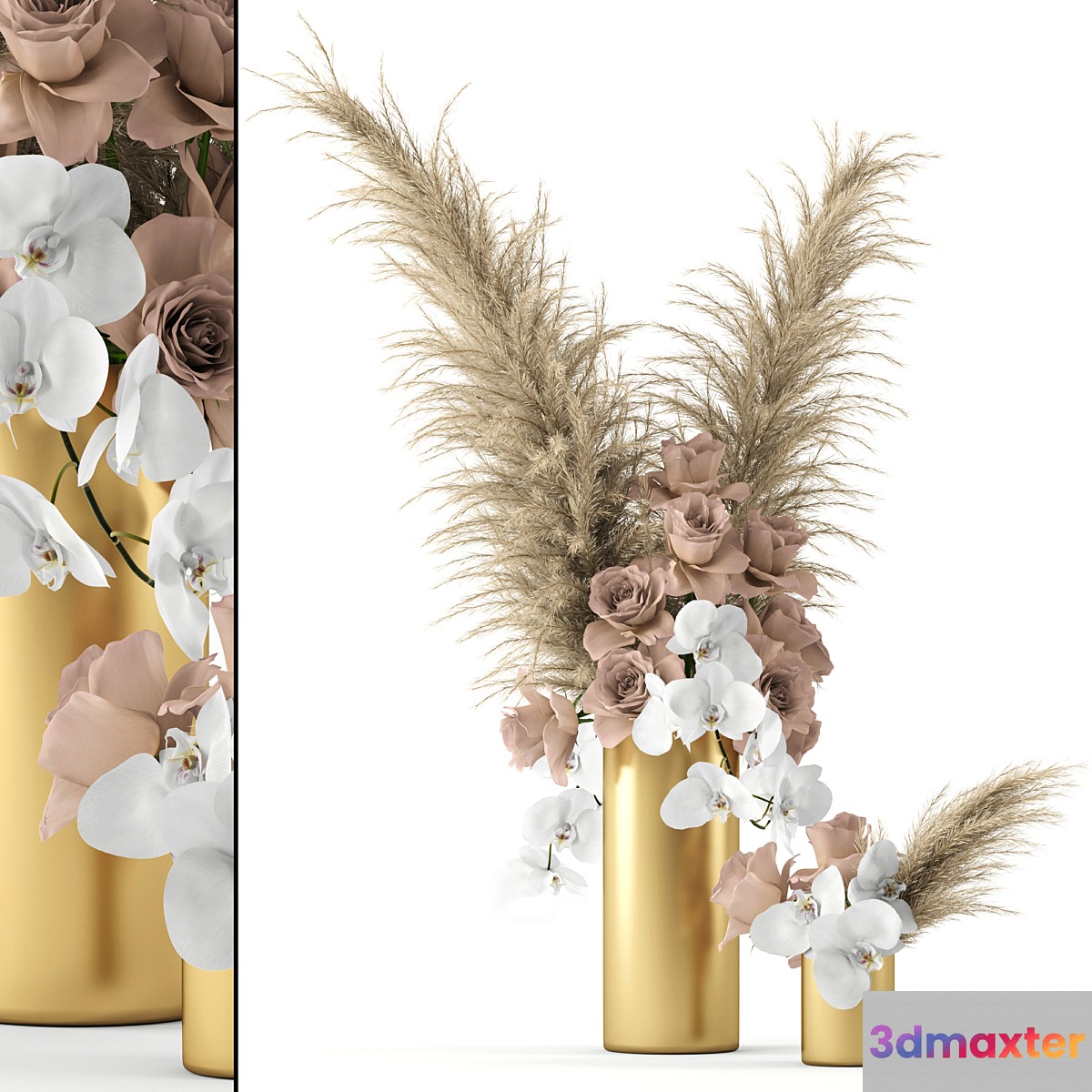 Pale roses and Co in brass vases - No.2