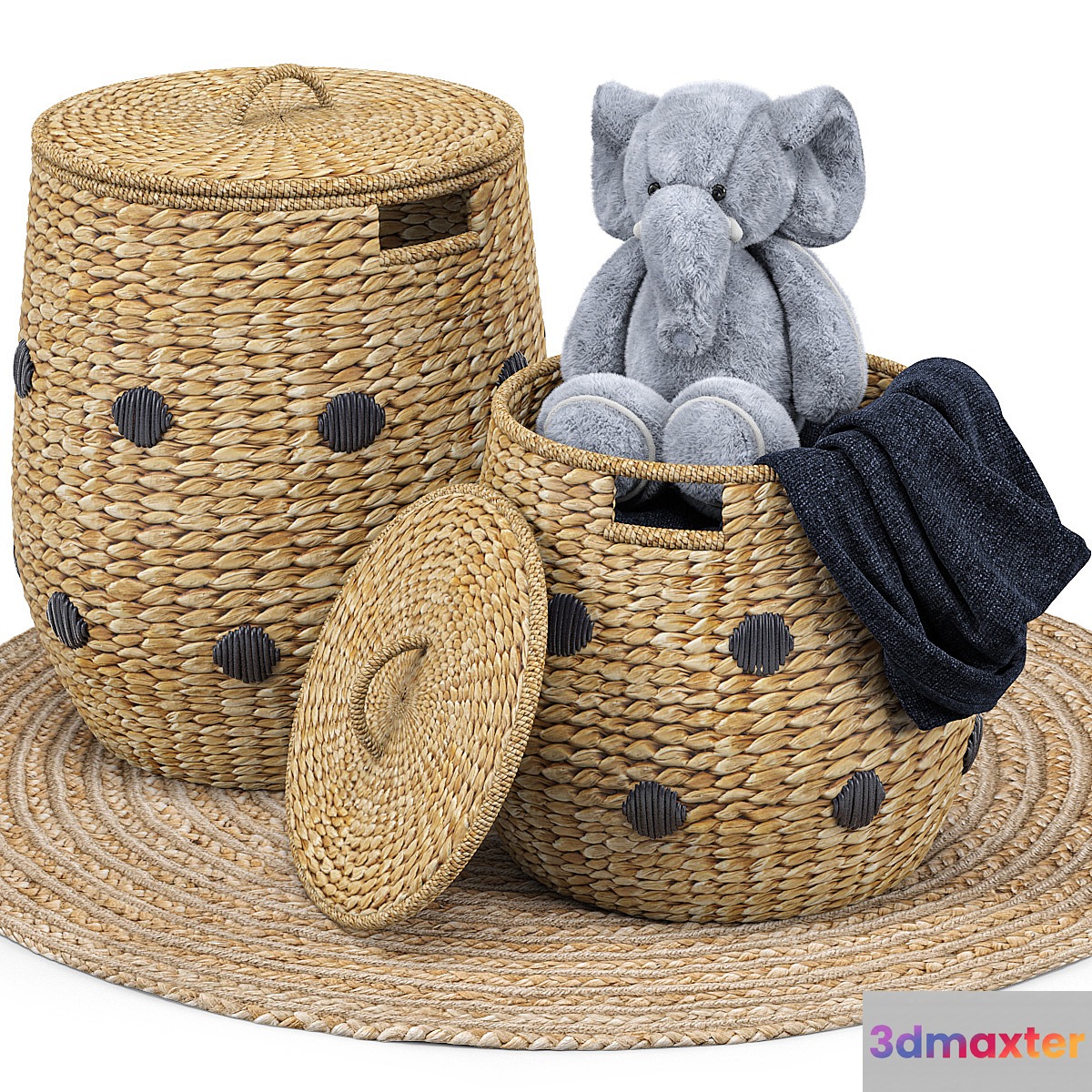 Dot Basket Kairo Jute Rug Elephant Toy - No.4