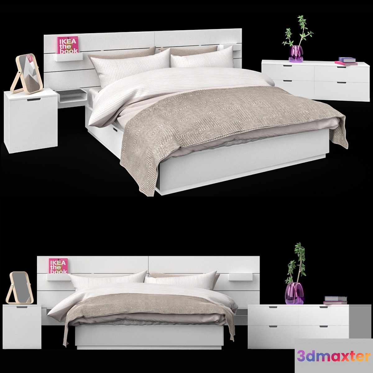 Nordley's bed from IKEA with headboard chest of drawers and cabinet.