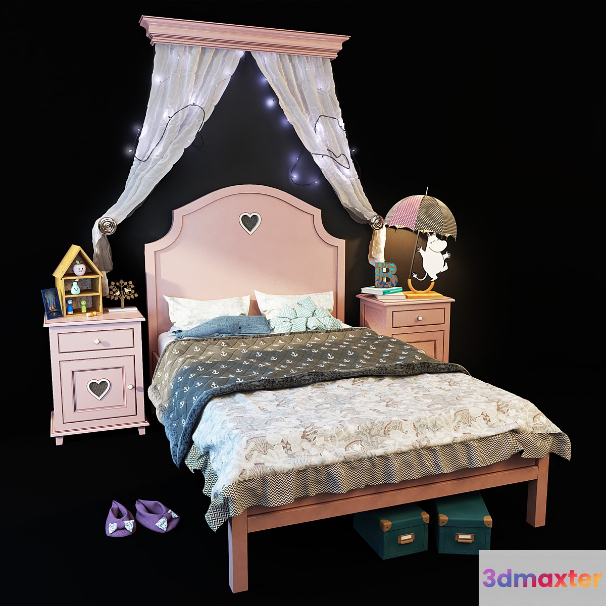 Adelina bed is pink. Whatnot 3D Max