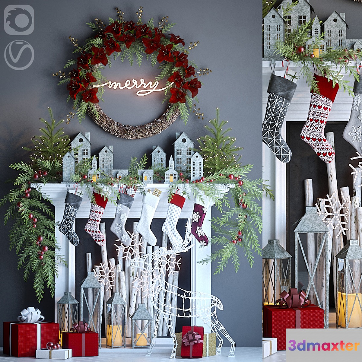 Artificial fireplace with Christmas decor 3 - No.4