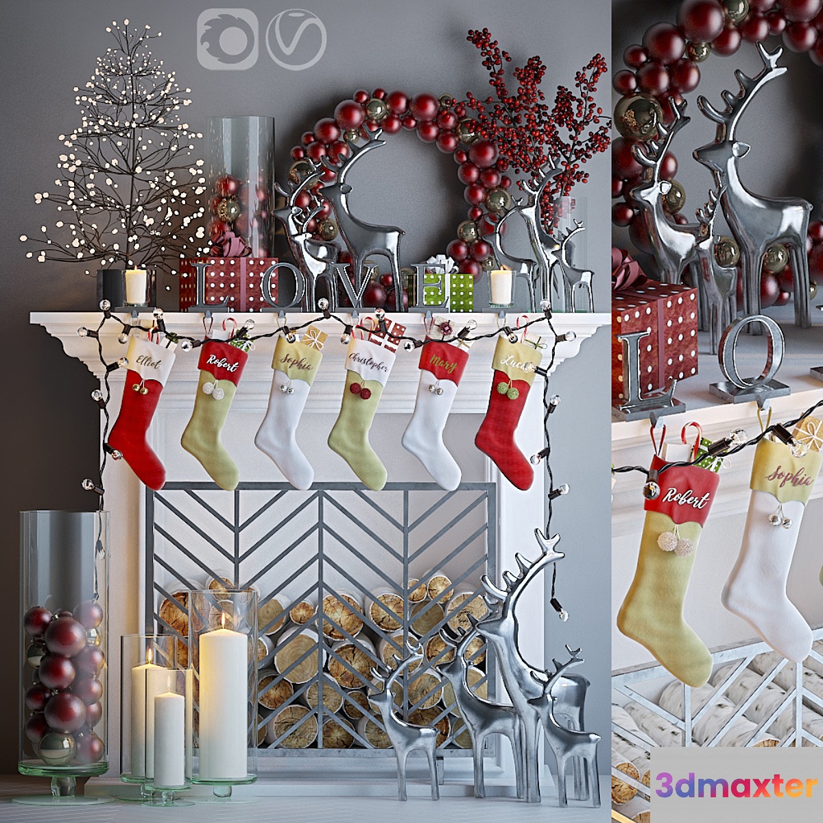 Artificial fireplace with Christmas decoration 4 - No.5