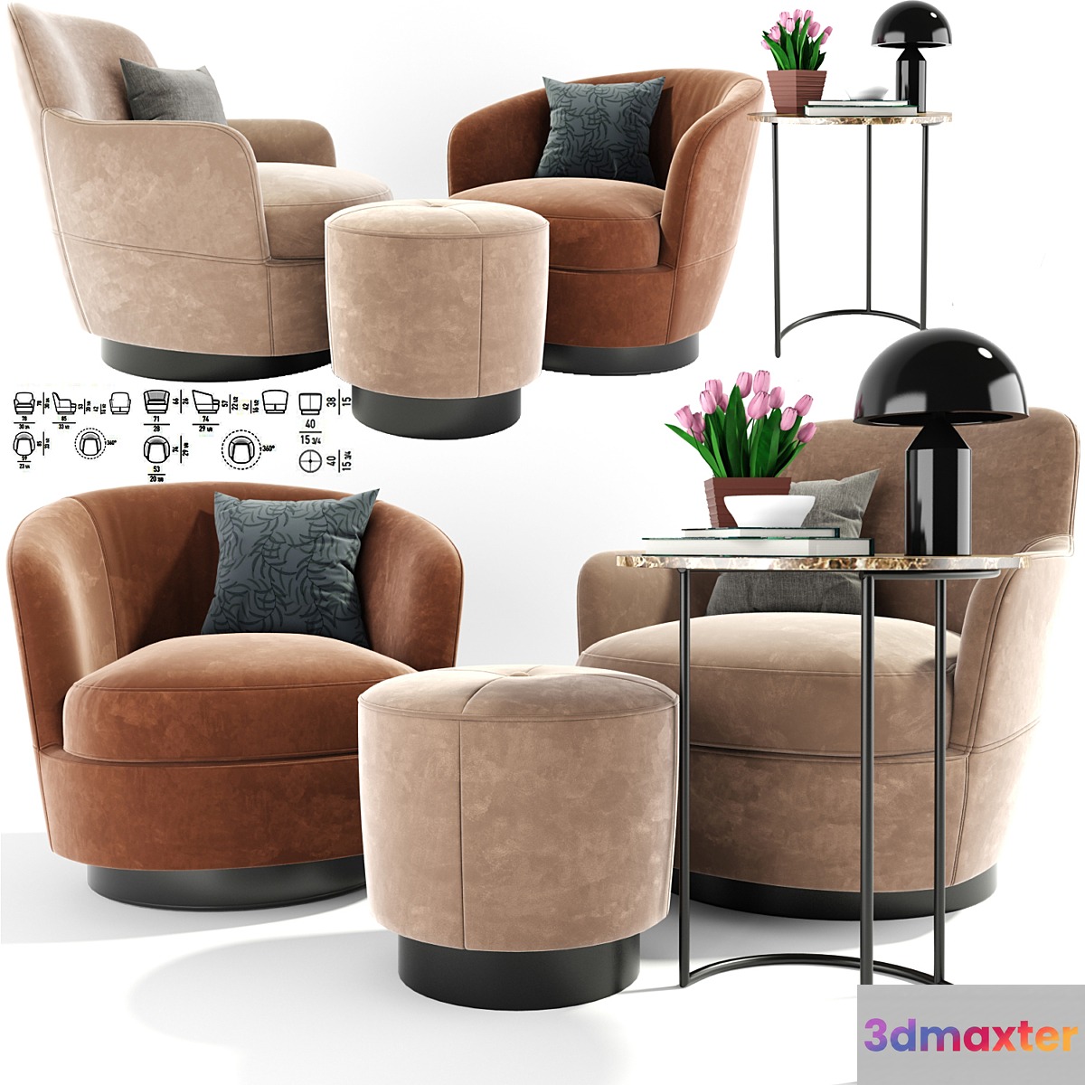 Minotti Jacques Armchair Set 3D Max