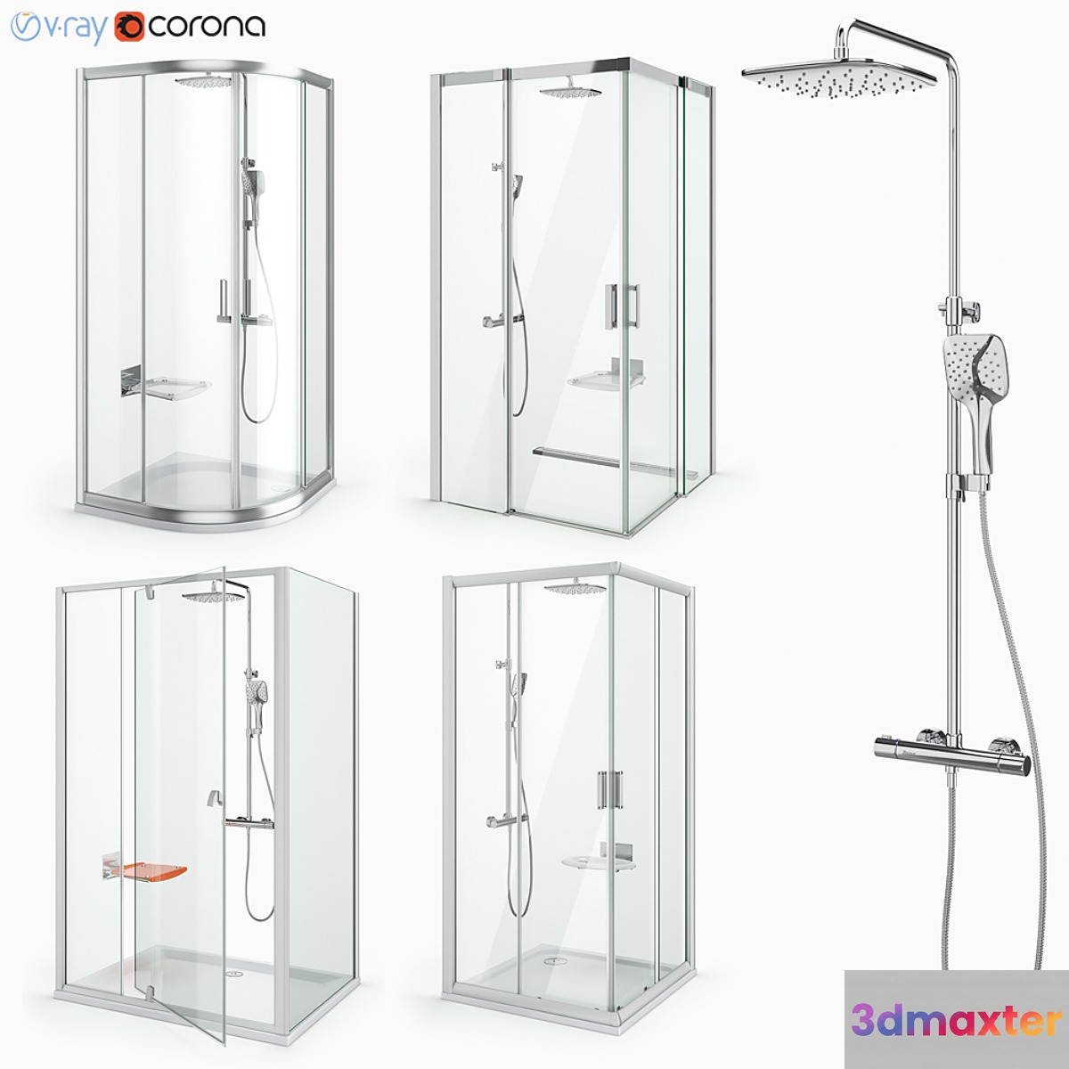 Set of shower cabins Ravak set 29 3D Max