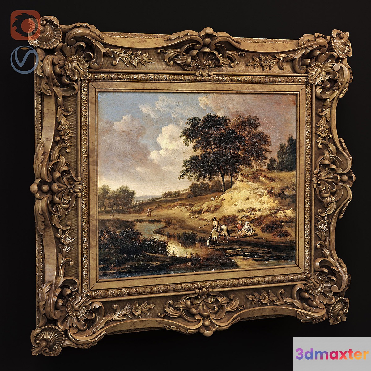 Picture in a carved frame.