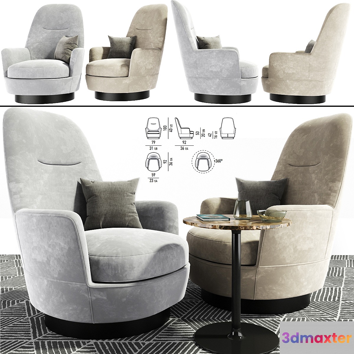 Minotti Jacques Arm chair With Table 3D Max