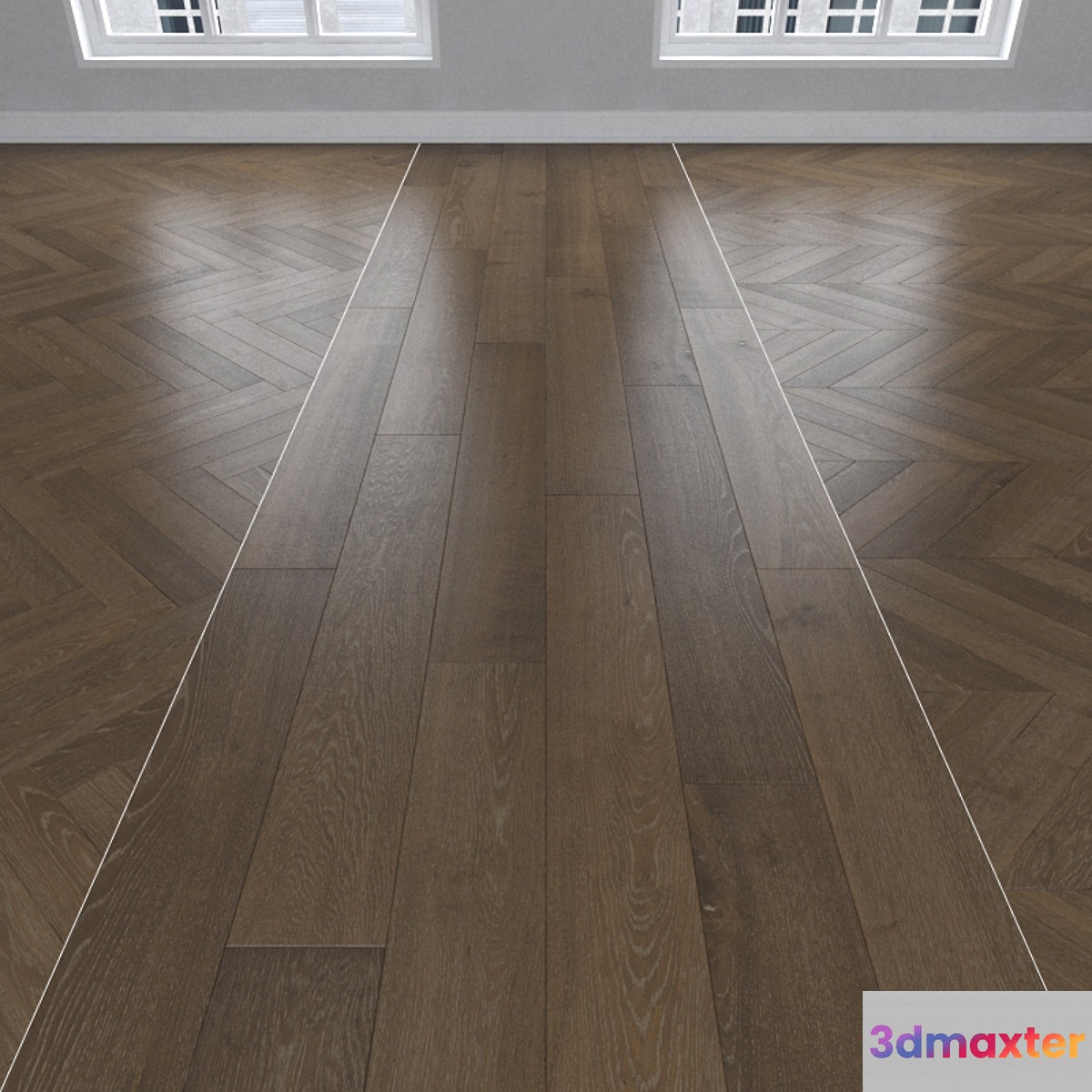 Parquet earthy oak 3 types: herringbone linear chevron. 3D Max
