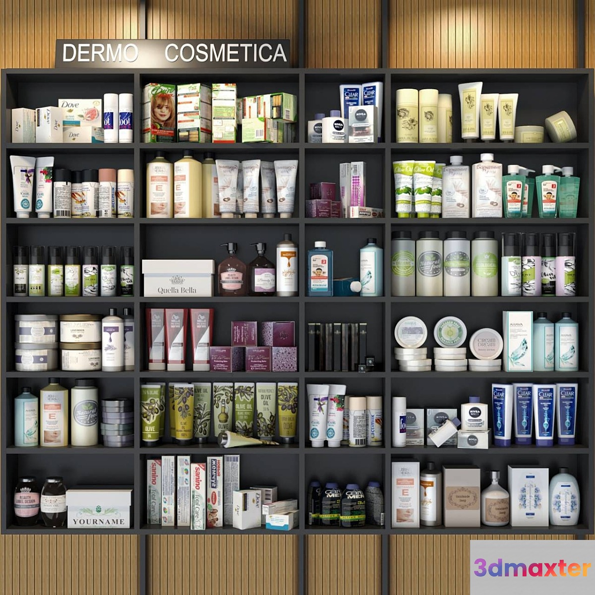 Cabinet with cosmetics for beauty salons or bathroom accessories. Make up 3D Max