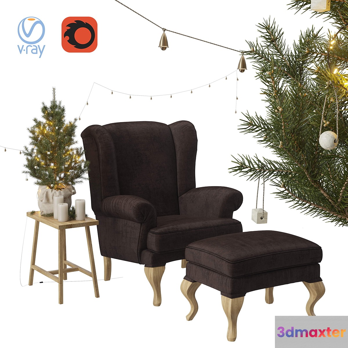 Christmas set spruce with chair and ottoman Hoffner 3D Max