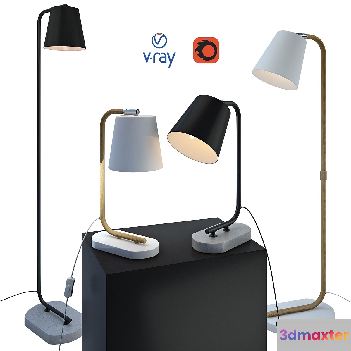 CONA table and floor lamps from the company LUCIDE Belgium. 3D Max