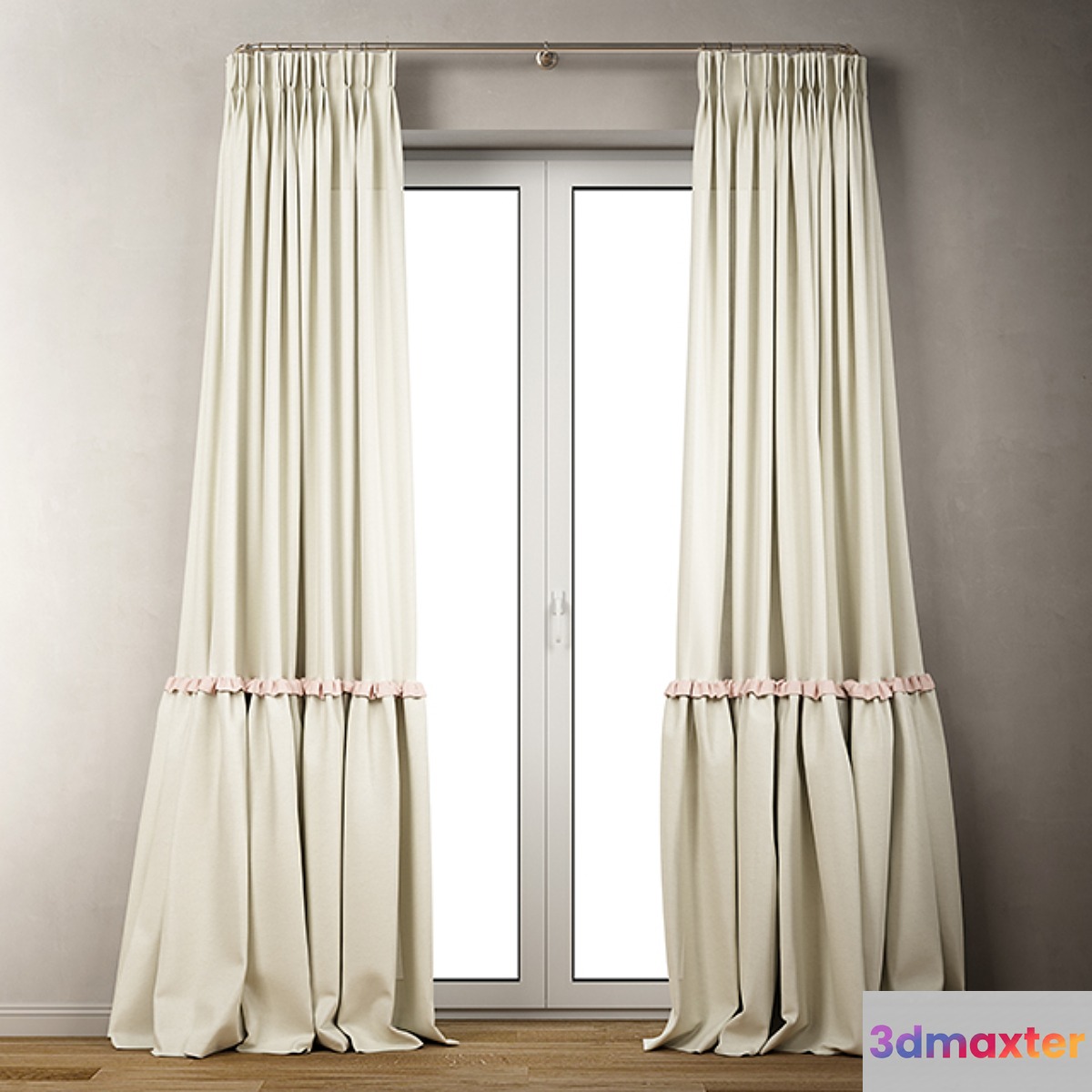 Сotton draped curtains with ruffles _ Curly curtains with ruffles 3D Max