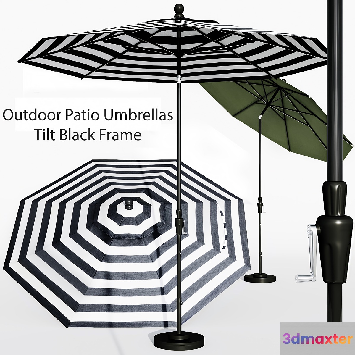 9' Sunbrella Black Cabana Stripe Outdoor Patio Umbrella with Black Tilt Frame + Reviews