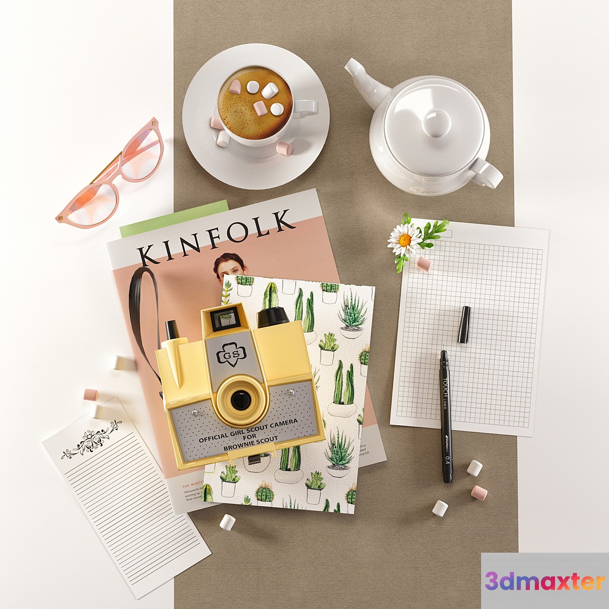 Decorative FLAT LAY set 3D Max