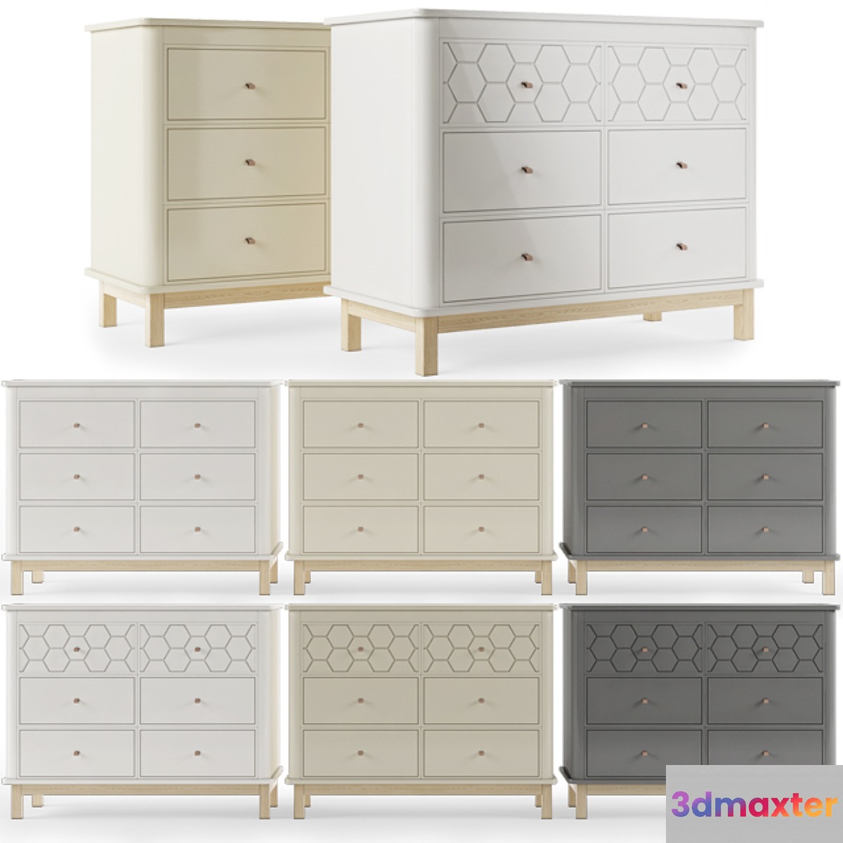 Еllipse-classic  Classic chest 6 drawers [White milky gray] with milling.
