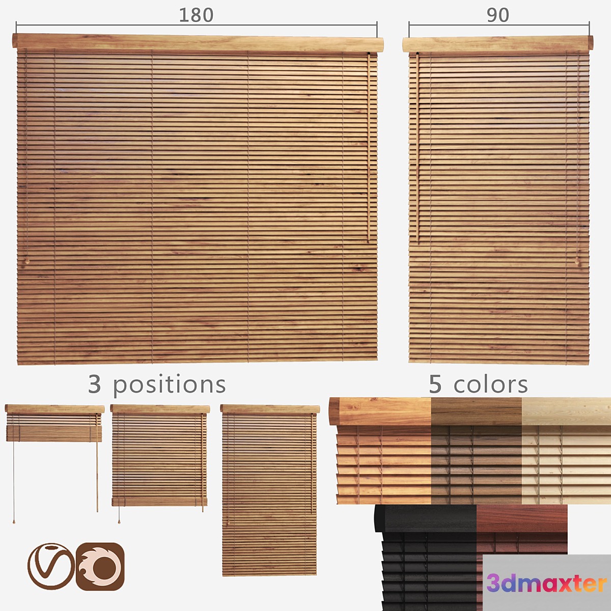Wooden blinds 25mm 2 options of width 90 and 180cm 3D Max