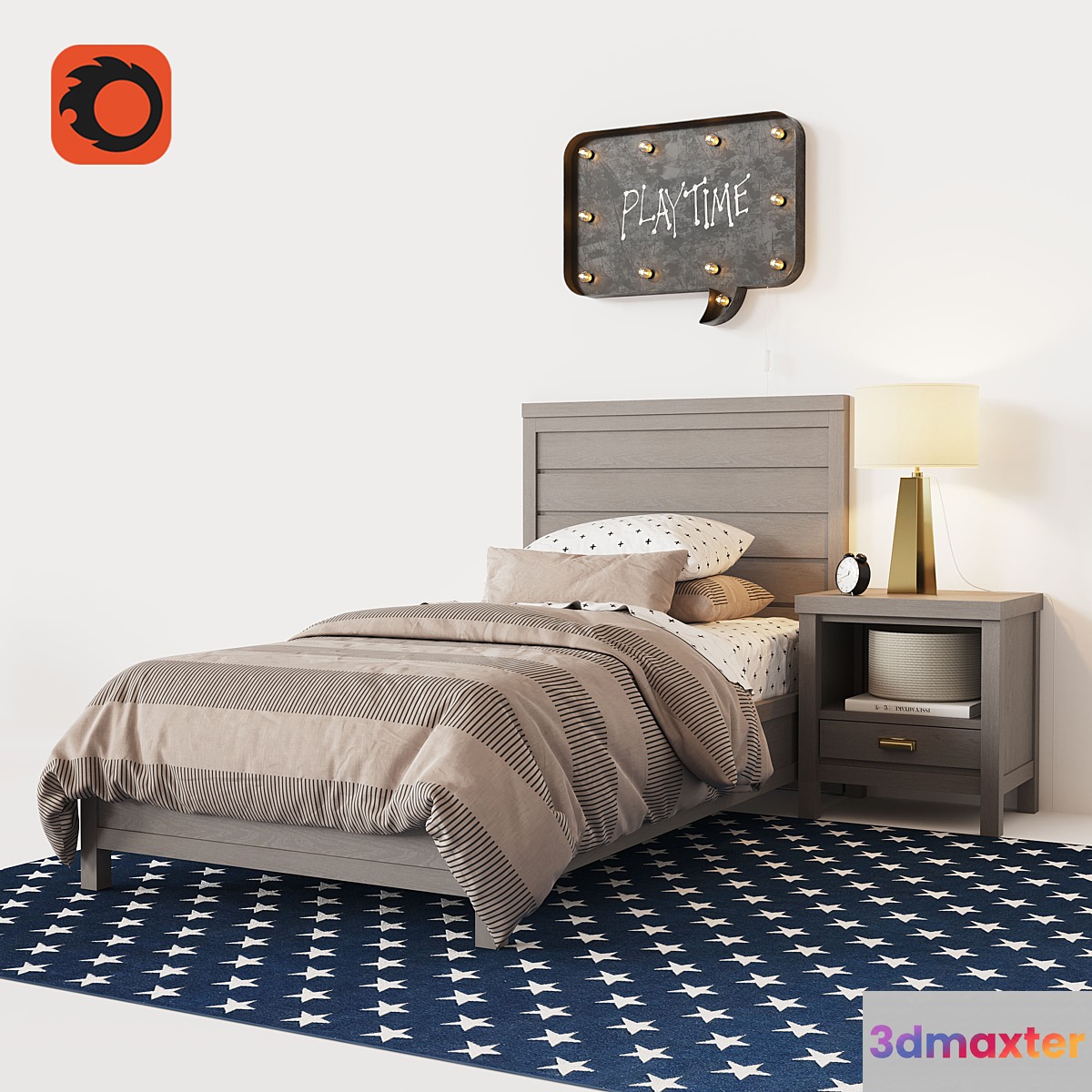 ASHBY UPHOLSTERED PLATFORM BED 3D Max