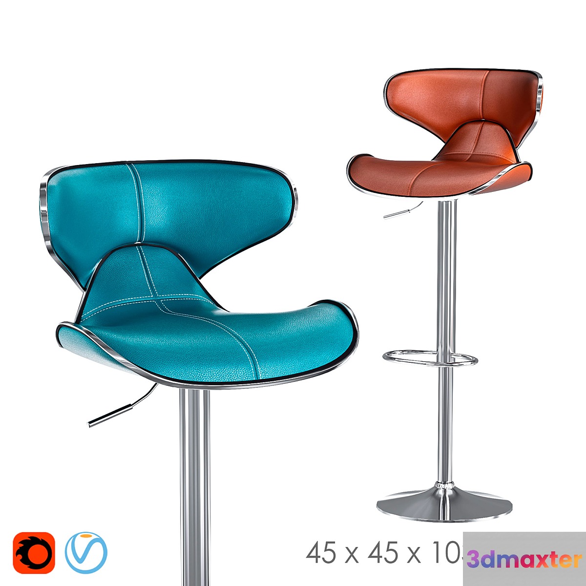 Swivel Faux Leather Adjustable Barstools 3D Max