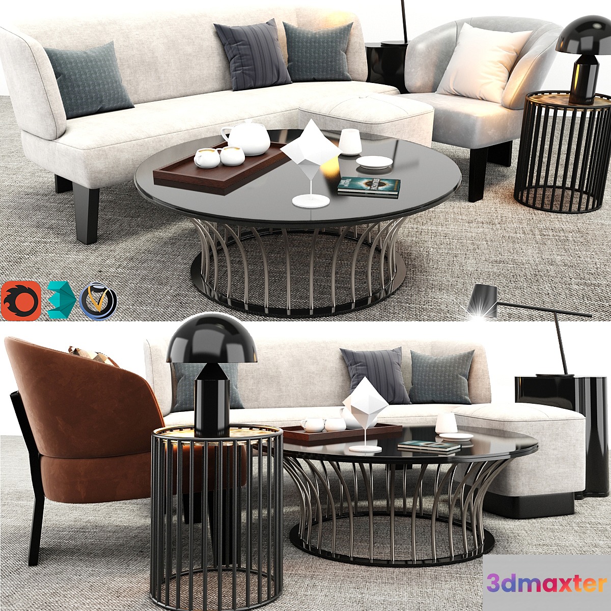 Minotti Creed Sofa And Armchair Set 3D Max