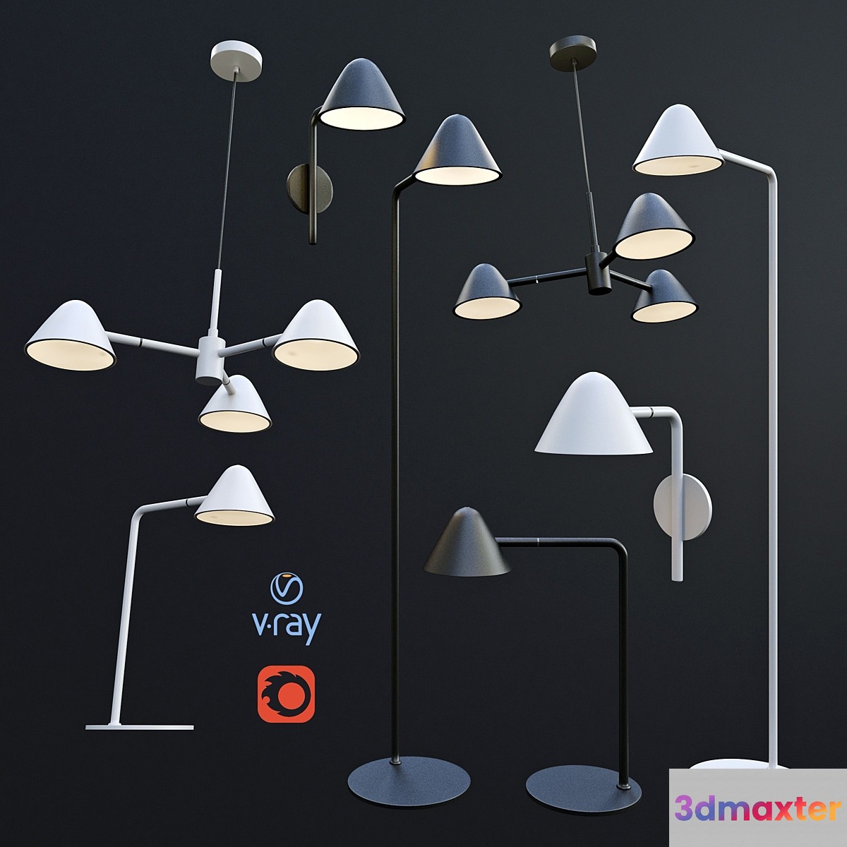 DEVON pendant table wall and floor lamps from the company LUCIDE Belgium. 3D Max