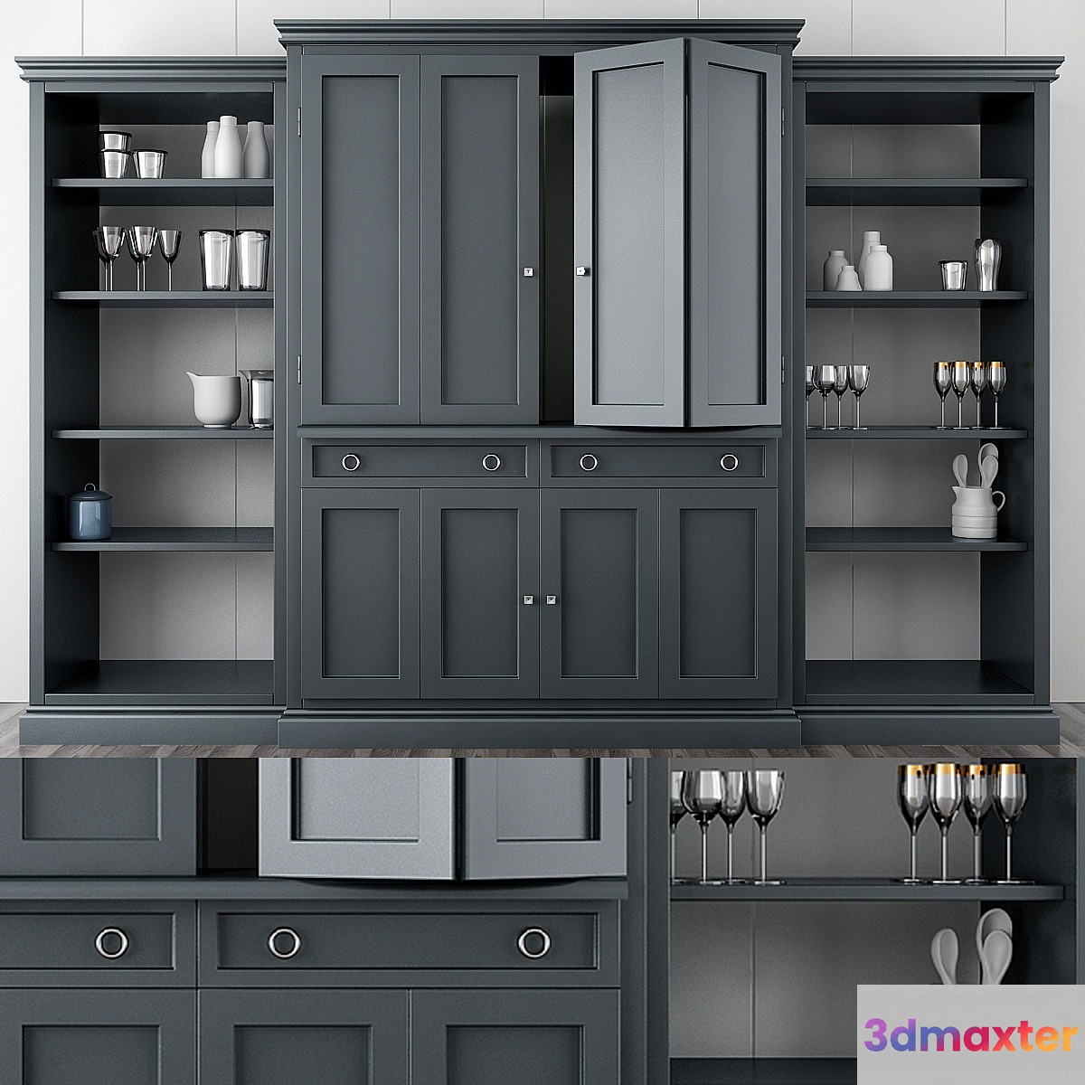 Cameo 4-Piece Gray Glass Door Wall 3D Max