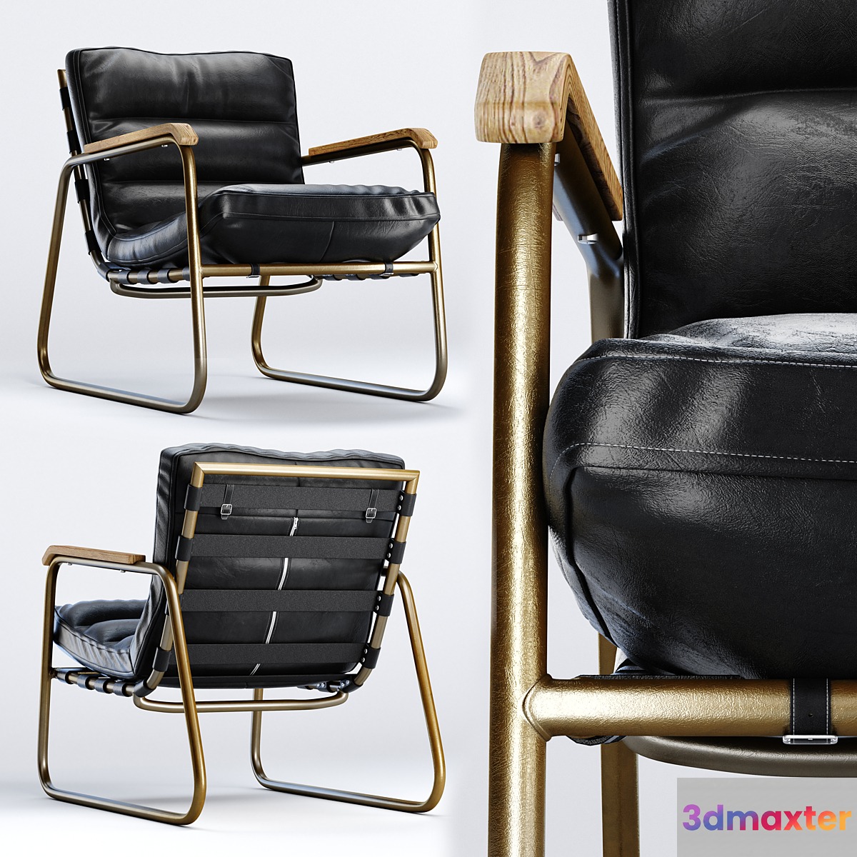 Fred Mid Century Loft Black Leather Armchair