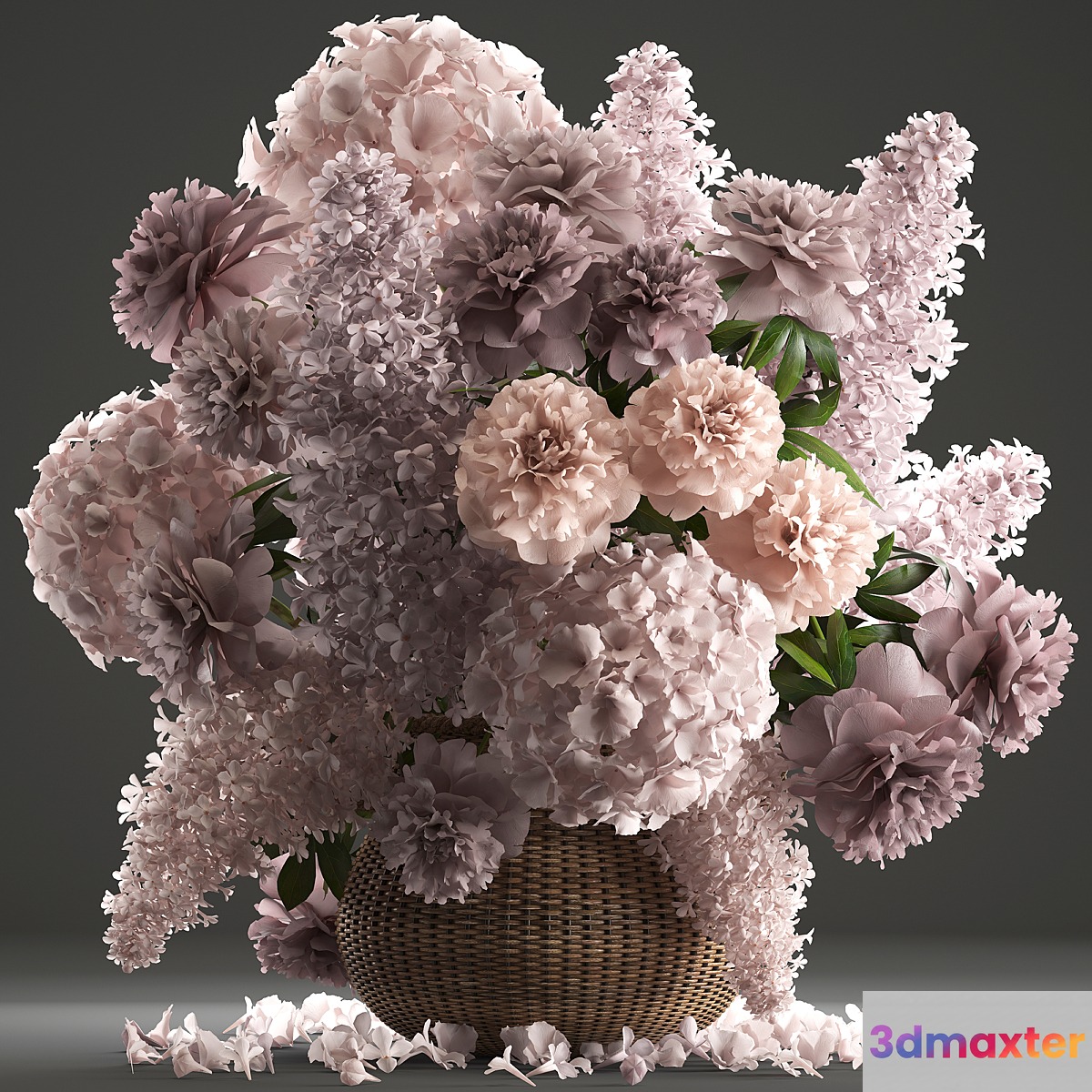 A bouquet of flowers 85. Lilac hydrangea basket decor peonies eco design natural decor table decoration 3D Max