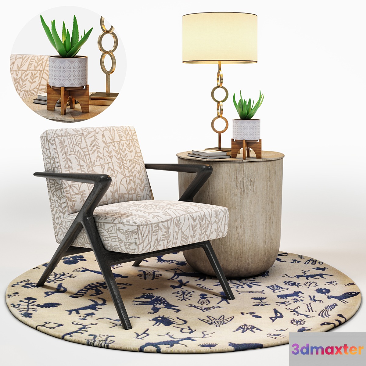 Capri Lounge Chair & RH Side Table Set 3D Max