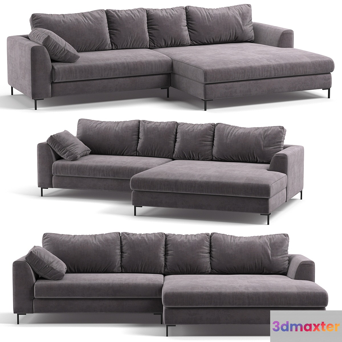 Kare Corner Sofa Black Gianna Velvet Gray Right