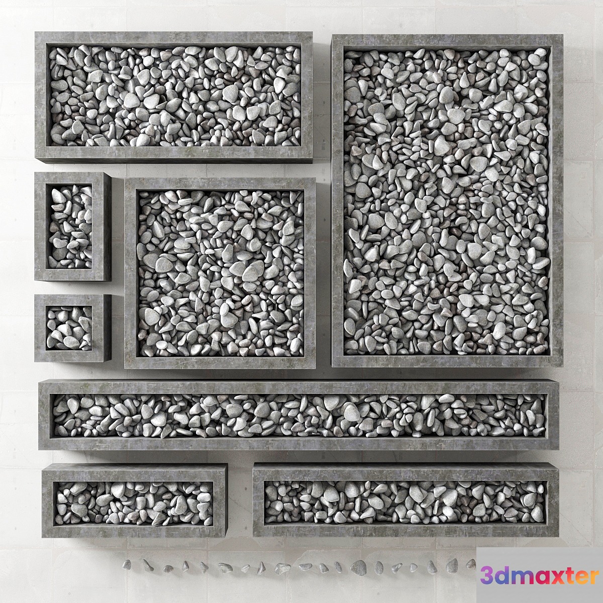 Pebble form _ Pebble in square shapes 3D Max