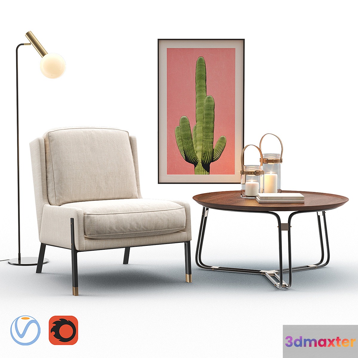 BLINK Easy Chair - QT Coffee Table - EMERY Floor Lamp 3D Max