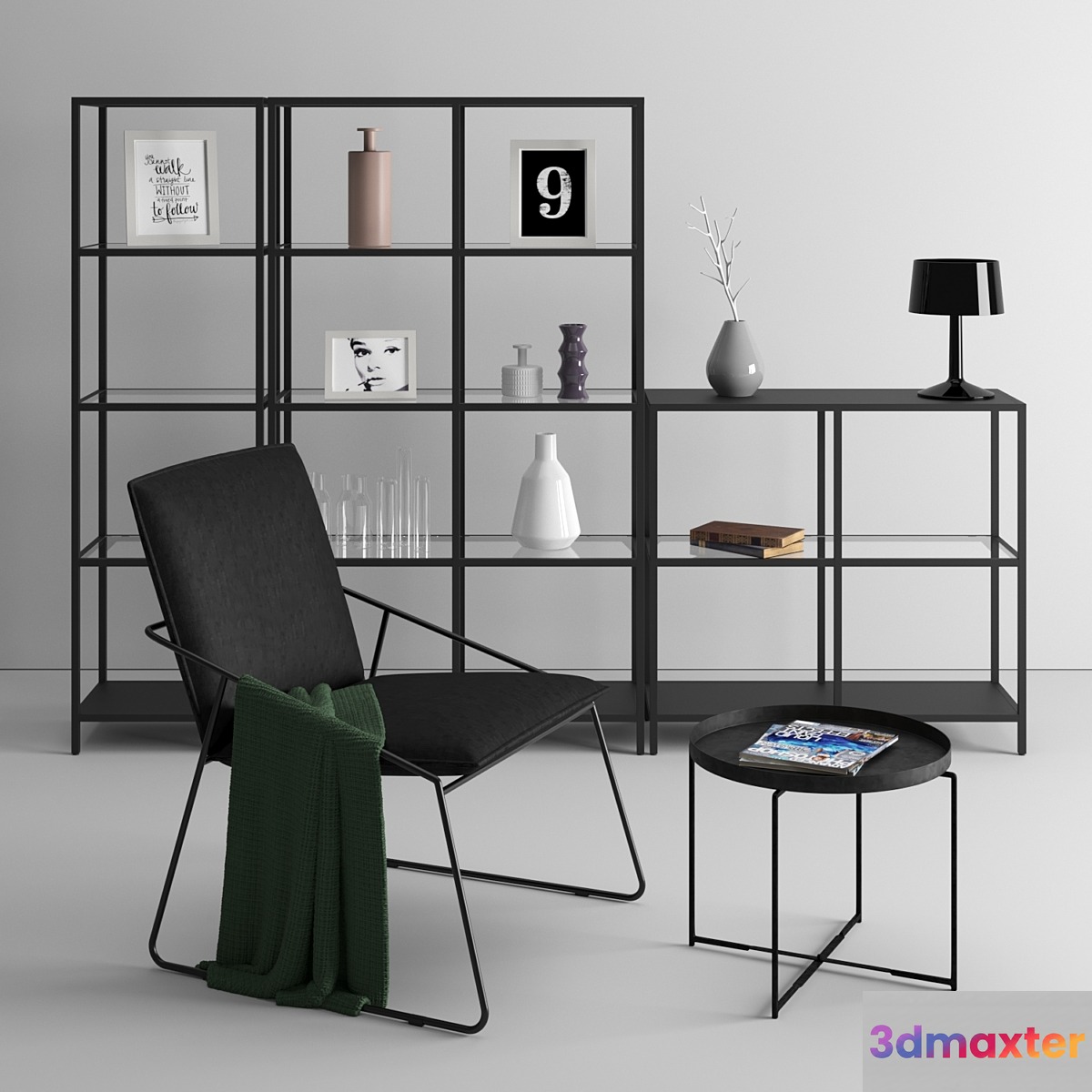 Ikea Shelf unit Coffee table and Wire Base Chair 3D Max