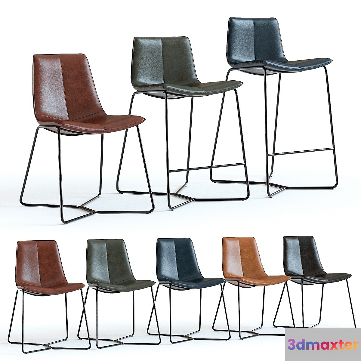West Elm Slope Leather Chairs 3D Max