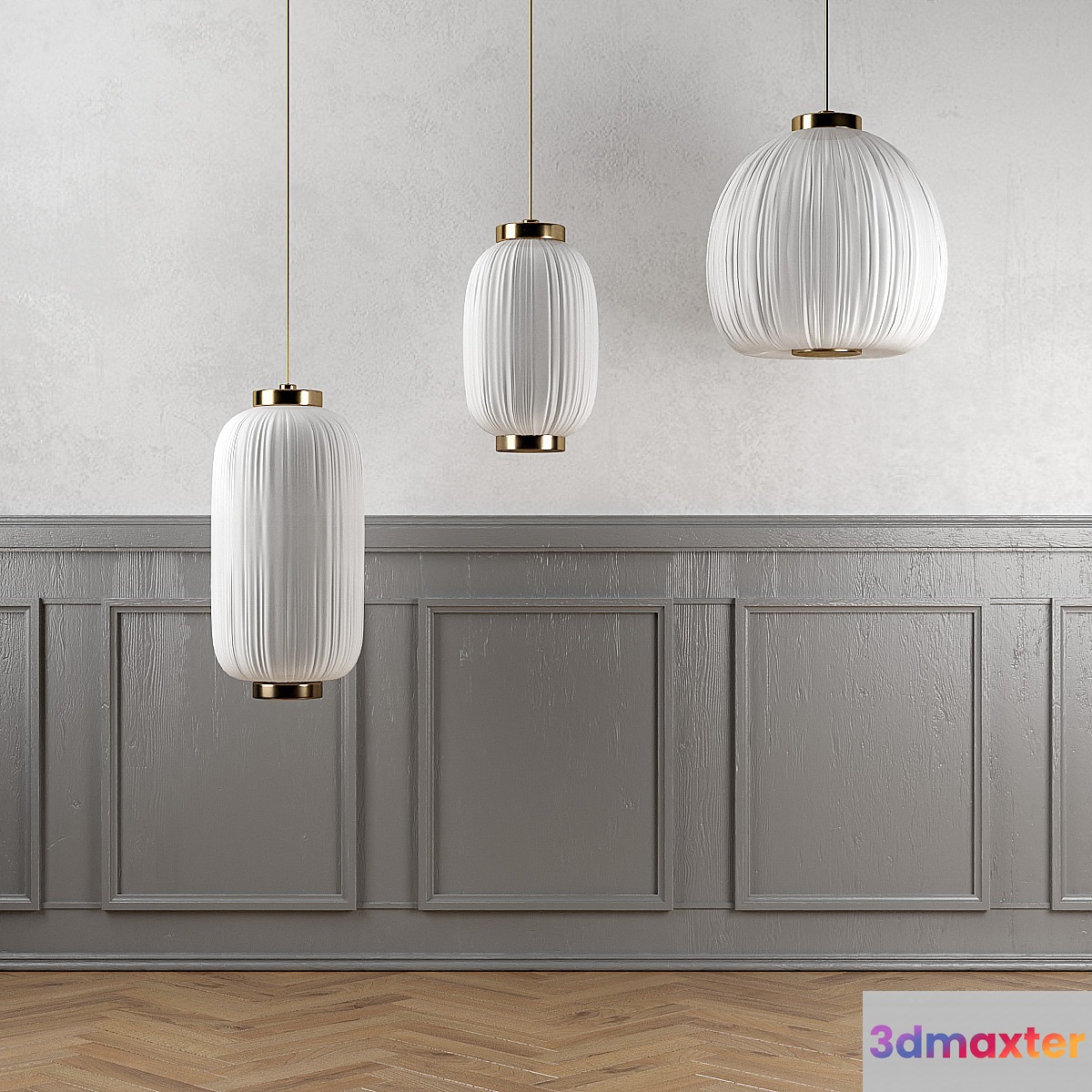 A set of Bloomingville lamps with floor and walls 3D Max