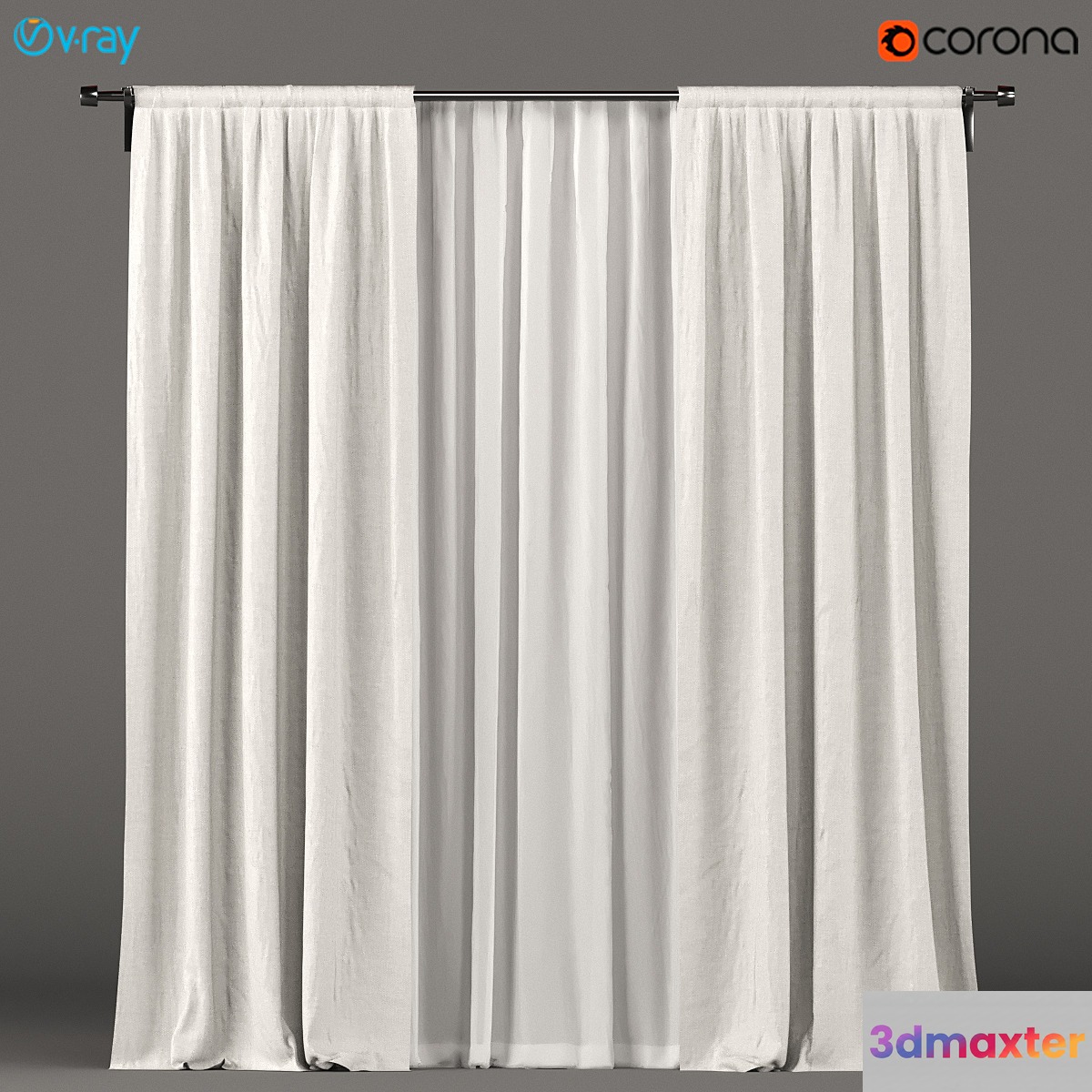 White curtains with white tulle. 3D Max
