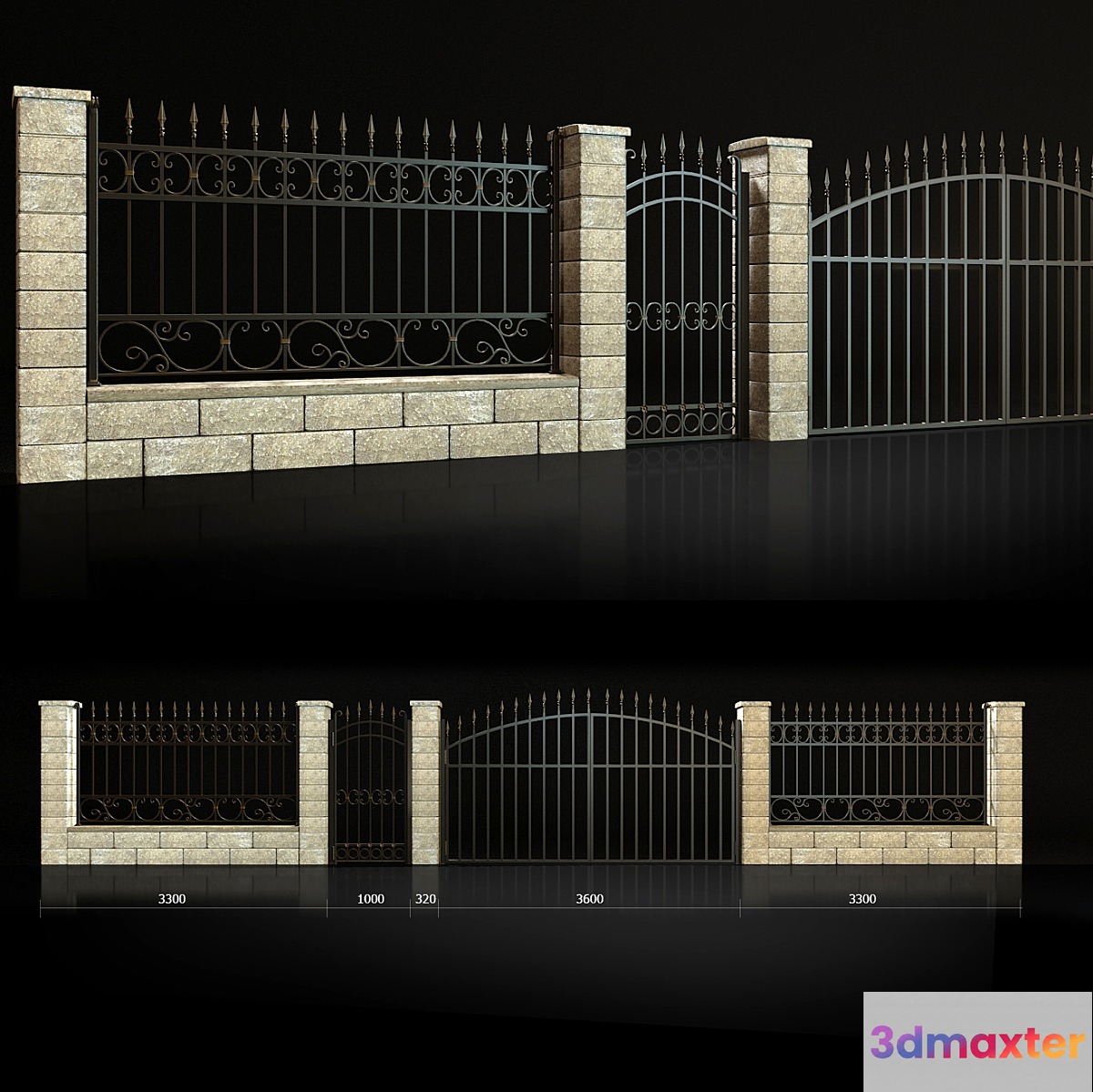 Fence with gate and wicket 4 3D Max