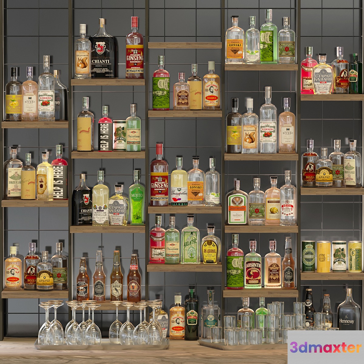 Designer rack in a restaurant with alcohol. Pub 39