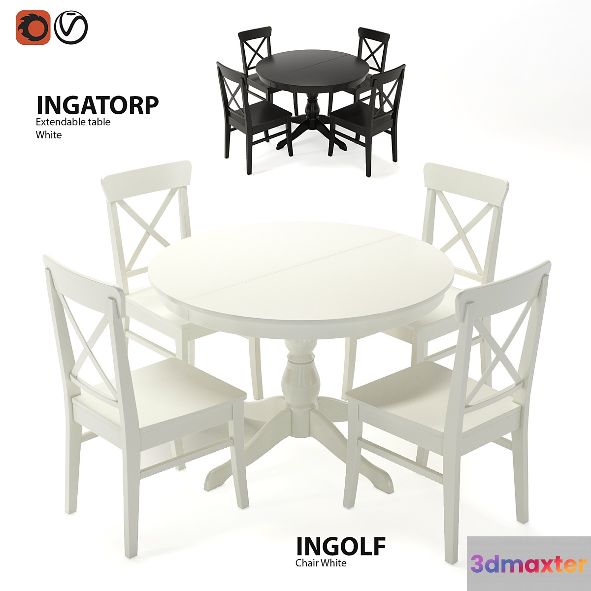 Table and chairs IKEA INGATORP and INGOLF - No.2 3D Max