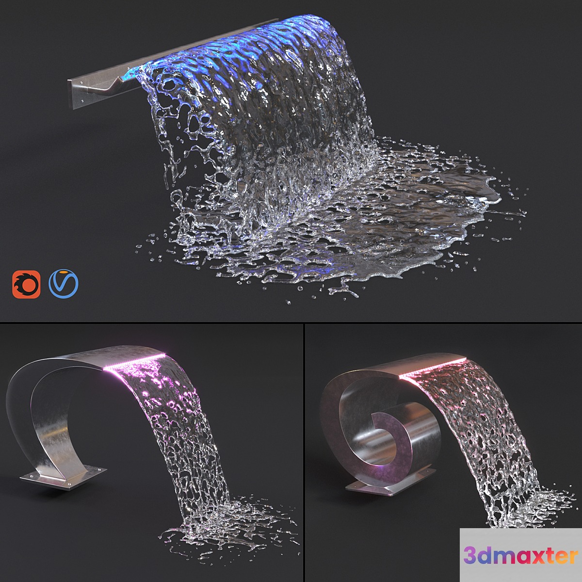 Waterfall Cobra & Snail & wide Cascade 3D Max