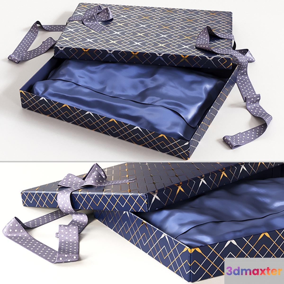 Open gift box with ribbon 3D Max