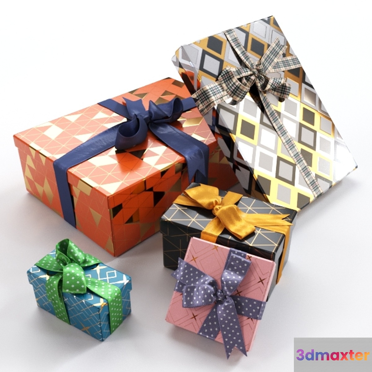 Gift boxes with bows part 4 3D Max