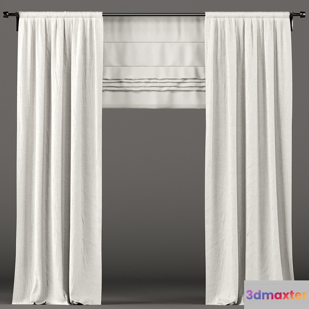 White curtains with roman blinds. 3D Max