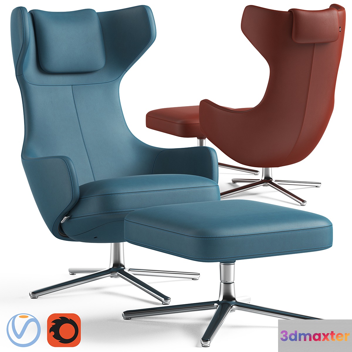 Grand Repos Armchair and Pouf 3D Max