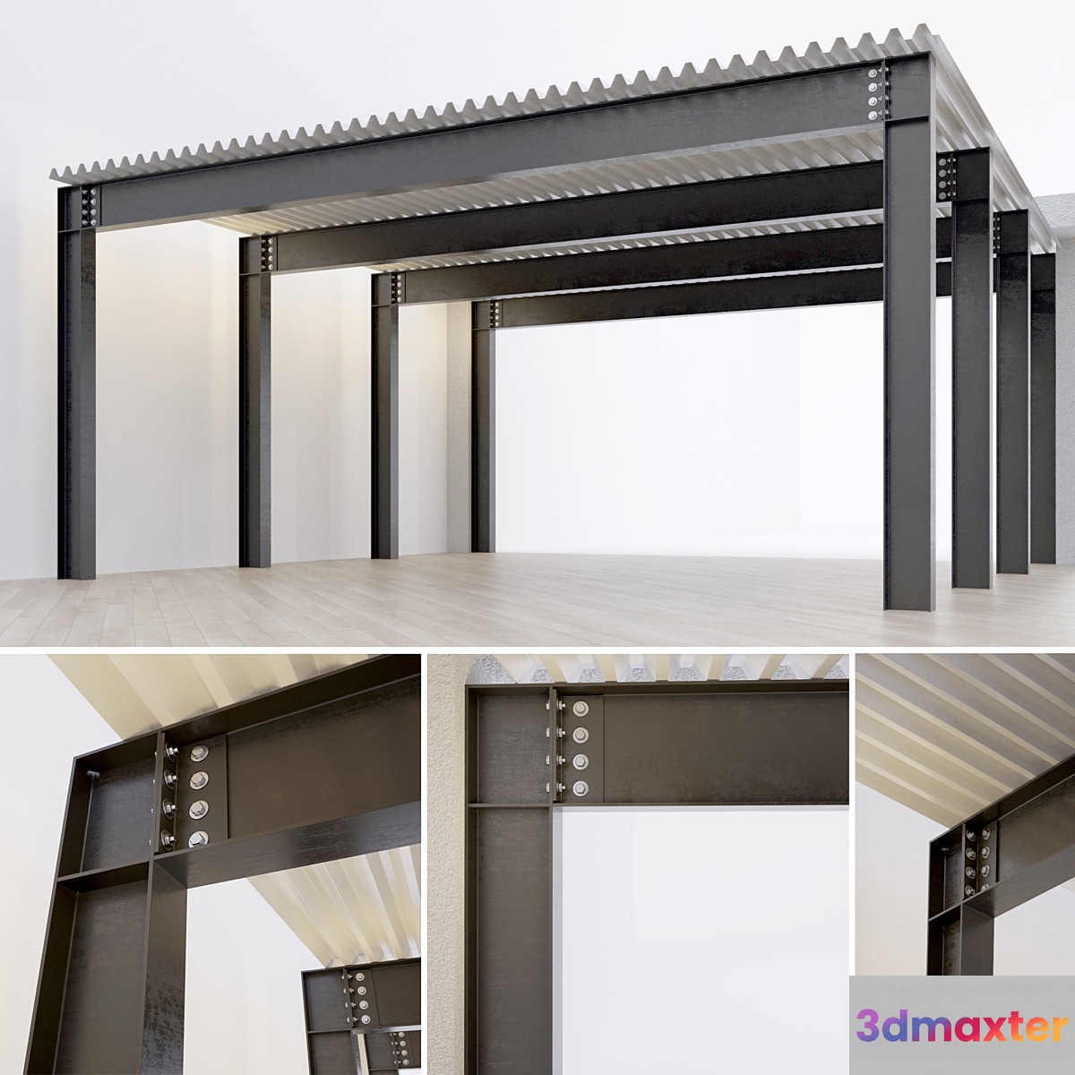 Metal construction. Beam. Column 3D Max